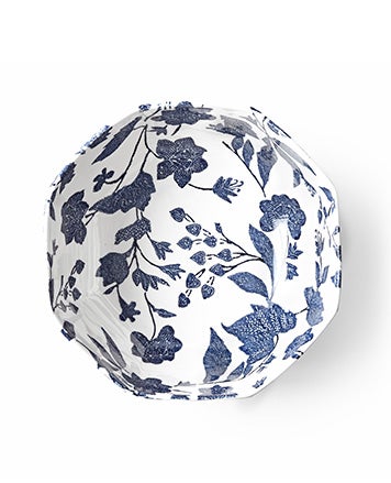 White plate with delicate navy floral pattern