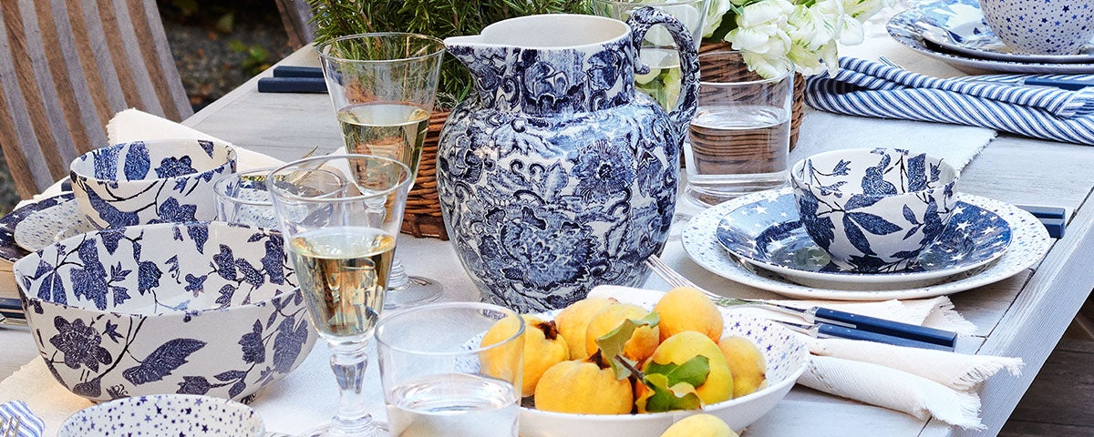 Table set with tableware and pitchers from the Burleigh collection