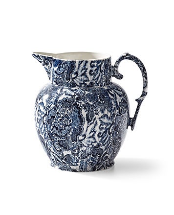Pitcher with dense navy floral pattern