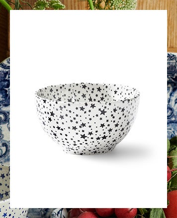 White bowl with navy star pattern