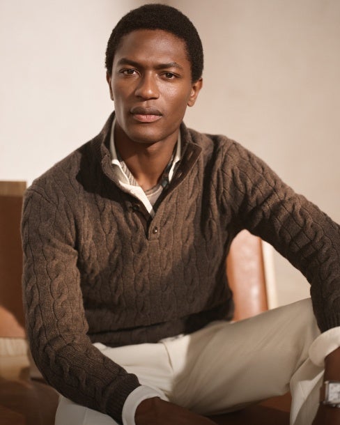 Cable-Knit Cashmere Mockneck Sweater