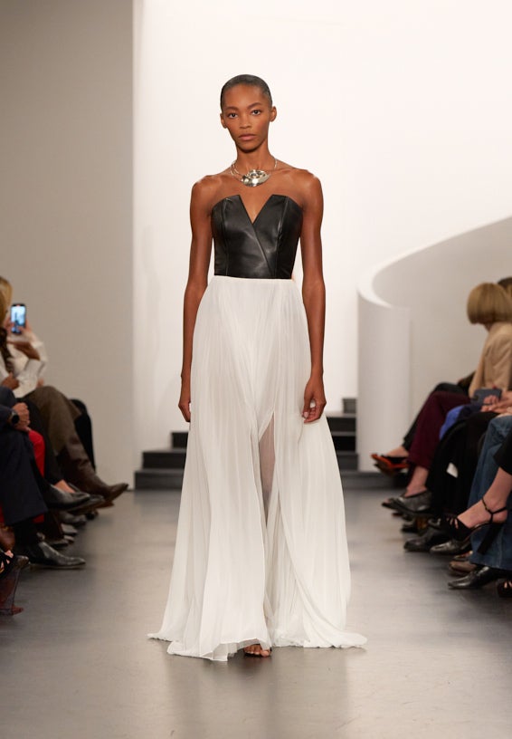 A look from Ralph Lauren’s Fall 2025 runway show shown on model.