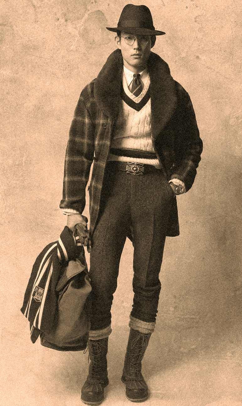 Man wears Western-inspired fall Polo outfit.