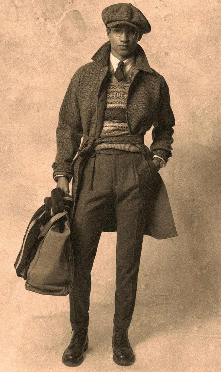 Man wears Western-inspired fall Polo outfit.