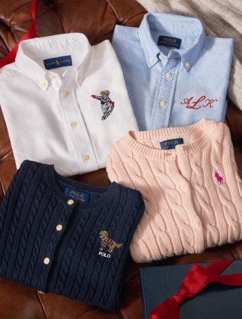 Customized folded Polo shirts.
