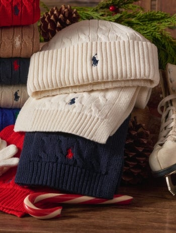 Navy winter-print outfit.