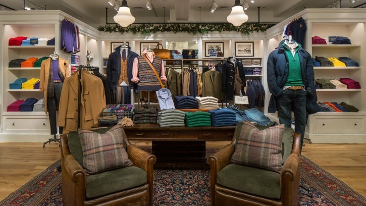 Photograph of the interior of the Polo Ralph Lauren store in Boston